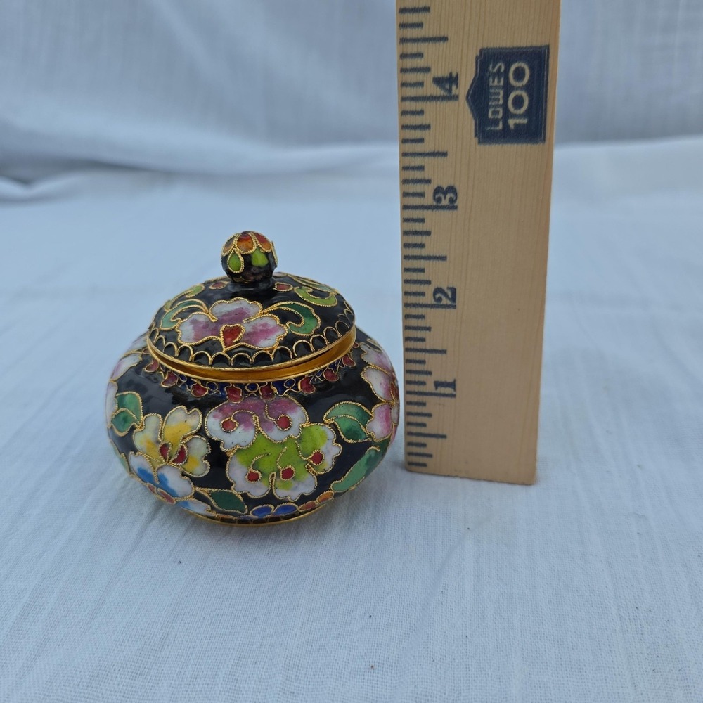 Cloisonne Floral Jar Candle Small Lidded Metal Enamel Multicolor Decor Accent - Picture 9 of 9